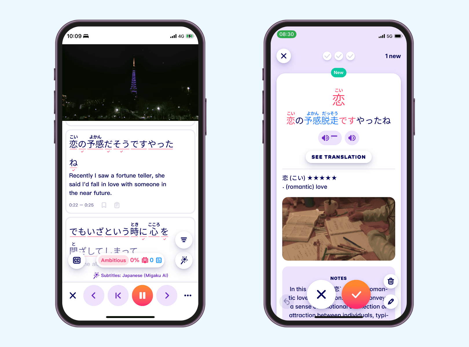Write and know the kanji with flashcards with Migaku