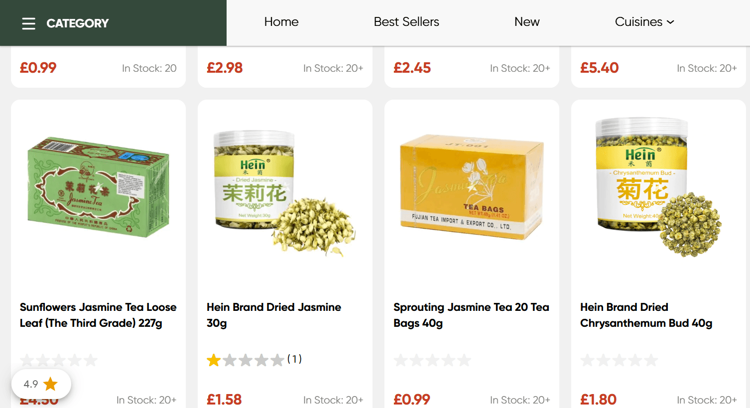 learn words of food in Chinese through online shop web page - starry mart