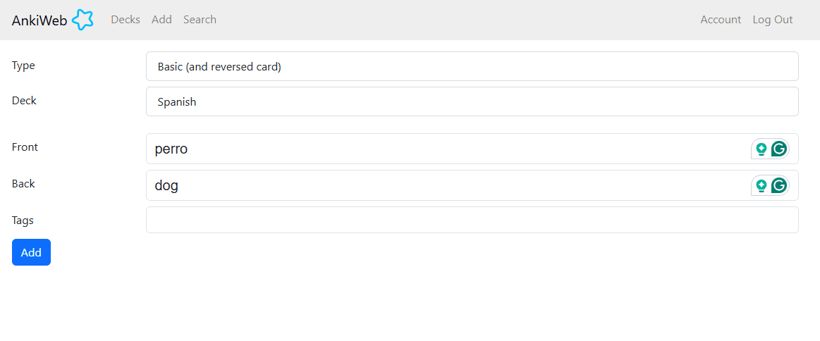 adding cards in anki