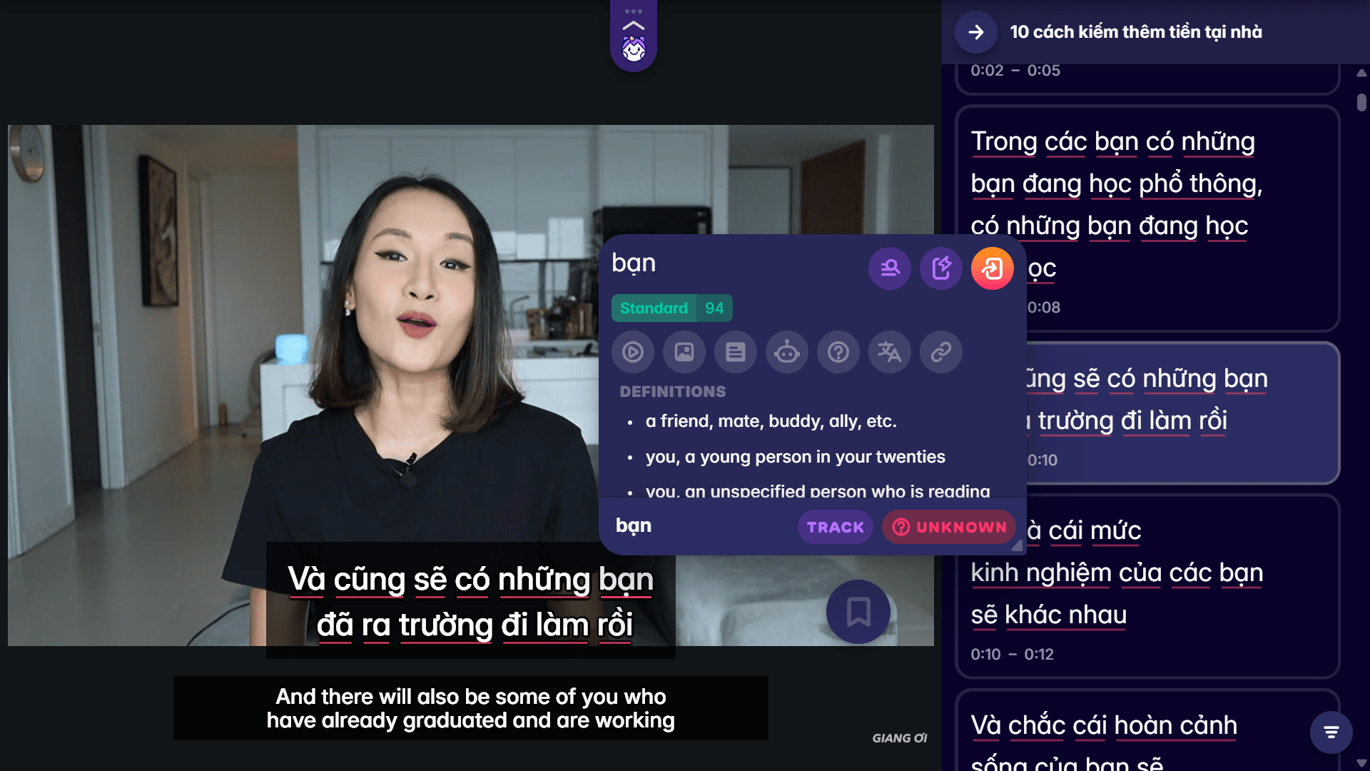 learn vietnamese words with migaku browser extension and app