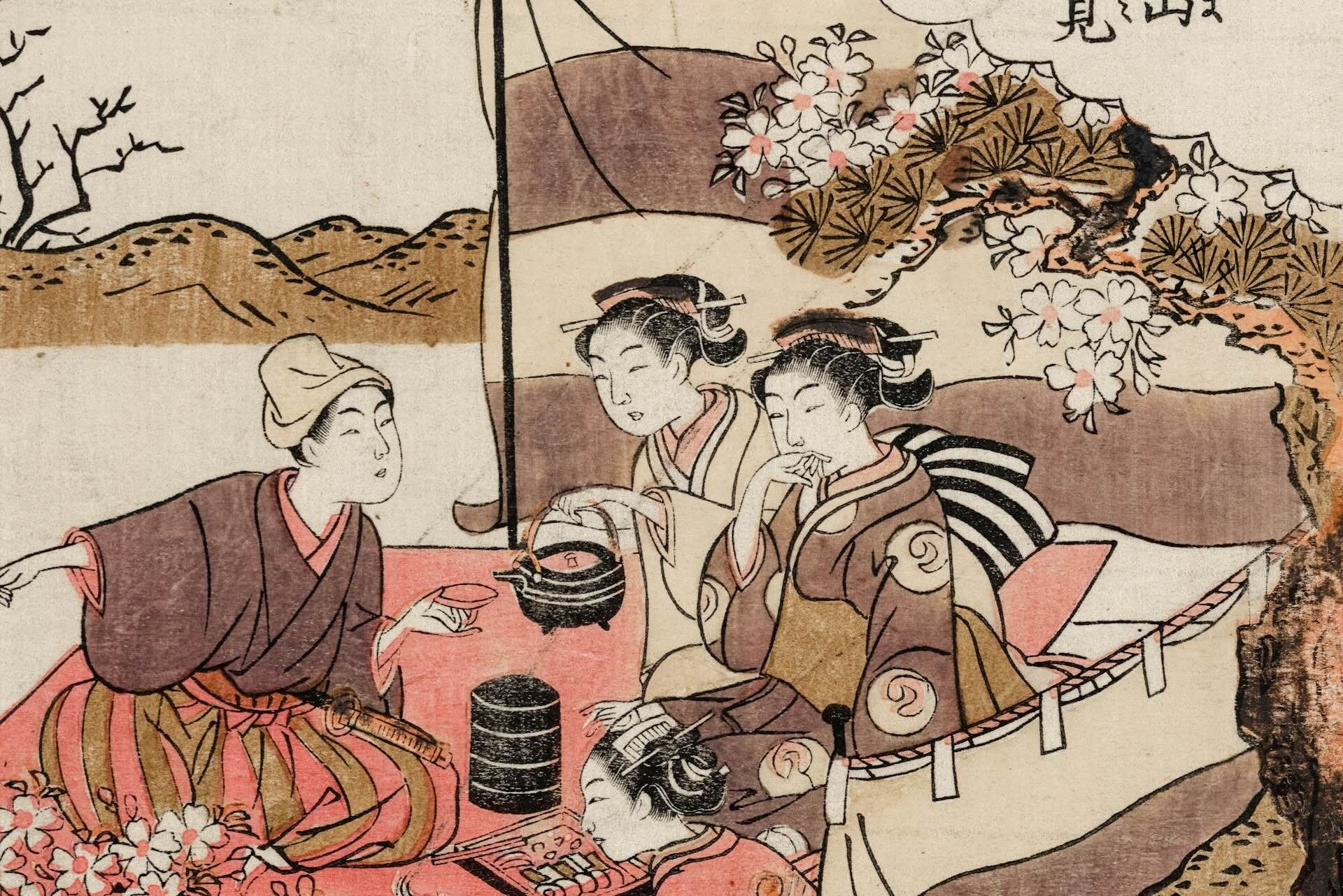 A portion of a famous Japanese painting, 'blossom viewing at asuka hill'