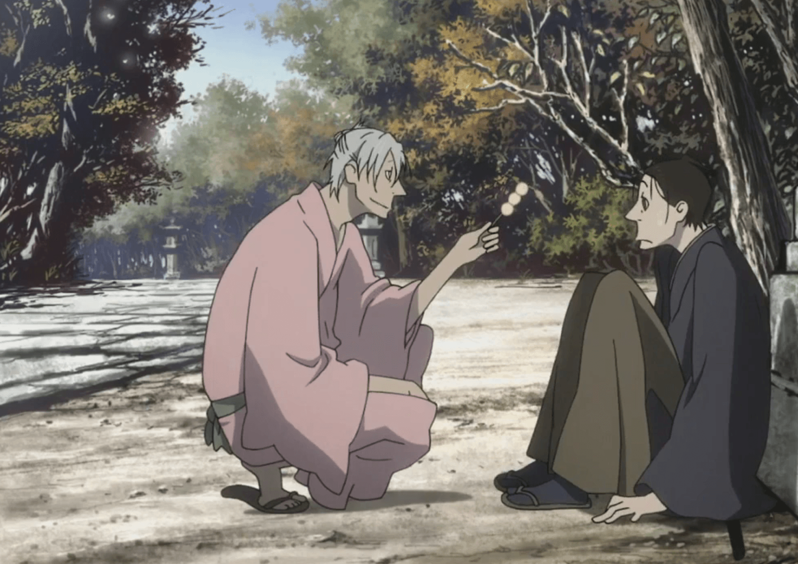 A screenshot from the Japanese history anime called House of Five Leaves