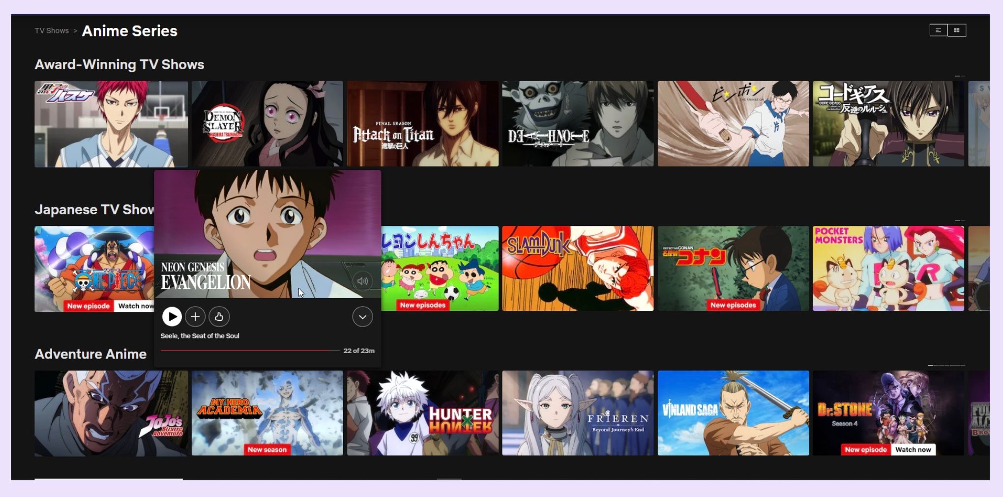A screenshot of this user's Netflix Anime catalogue, which is now a toolbox of resources they can use to learn Japanese