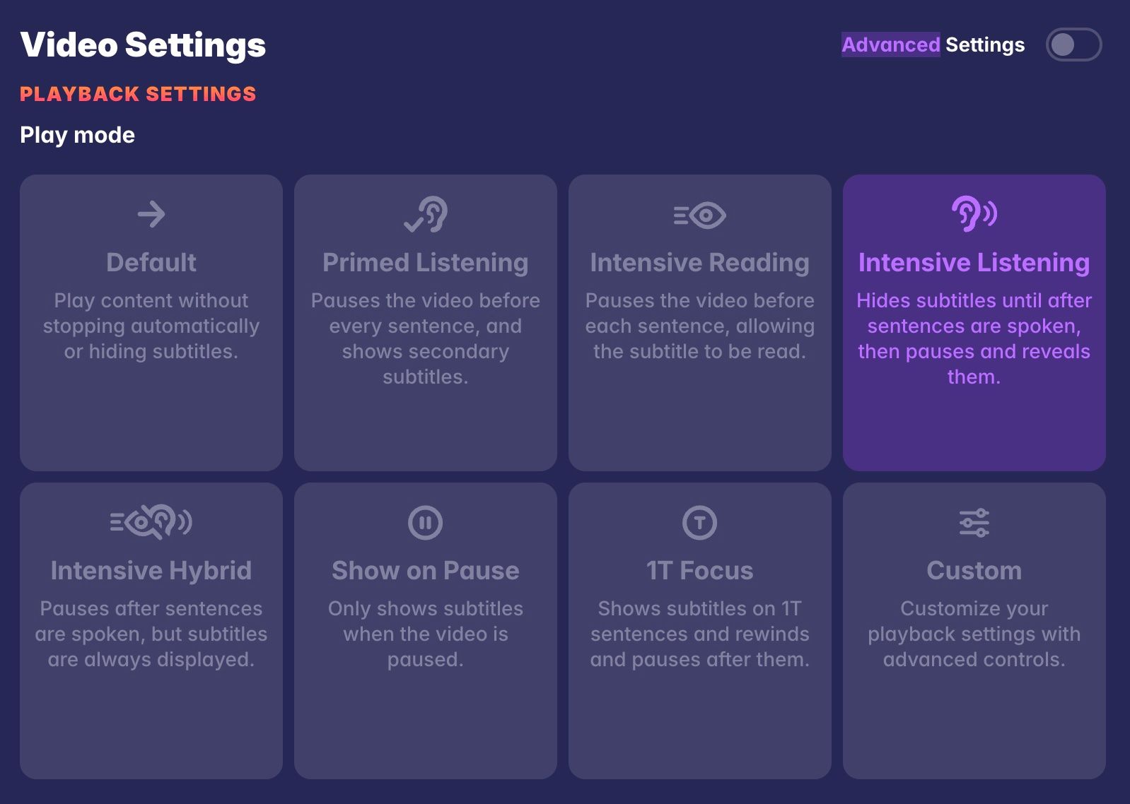 A screenshot showing the various ways Migaku lets you sync a video and its subtitles
